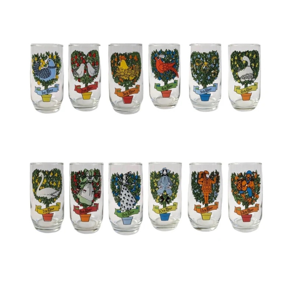 Vintage Twelve Days of Christmas Glasses